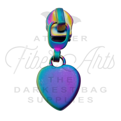 #5 Heart Zipper Pulls in Matte Rainbow at Atelier Fiber Arts