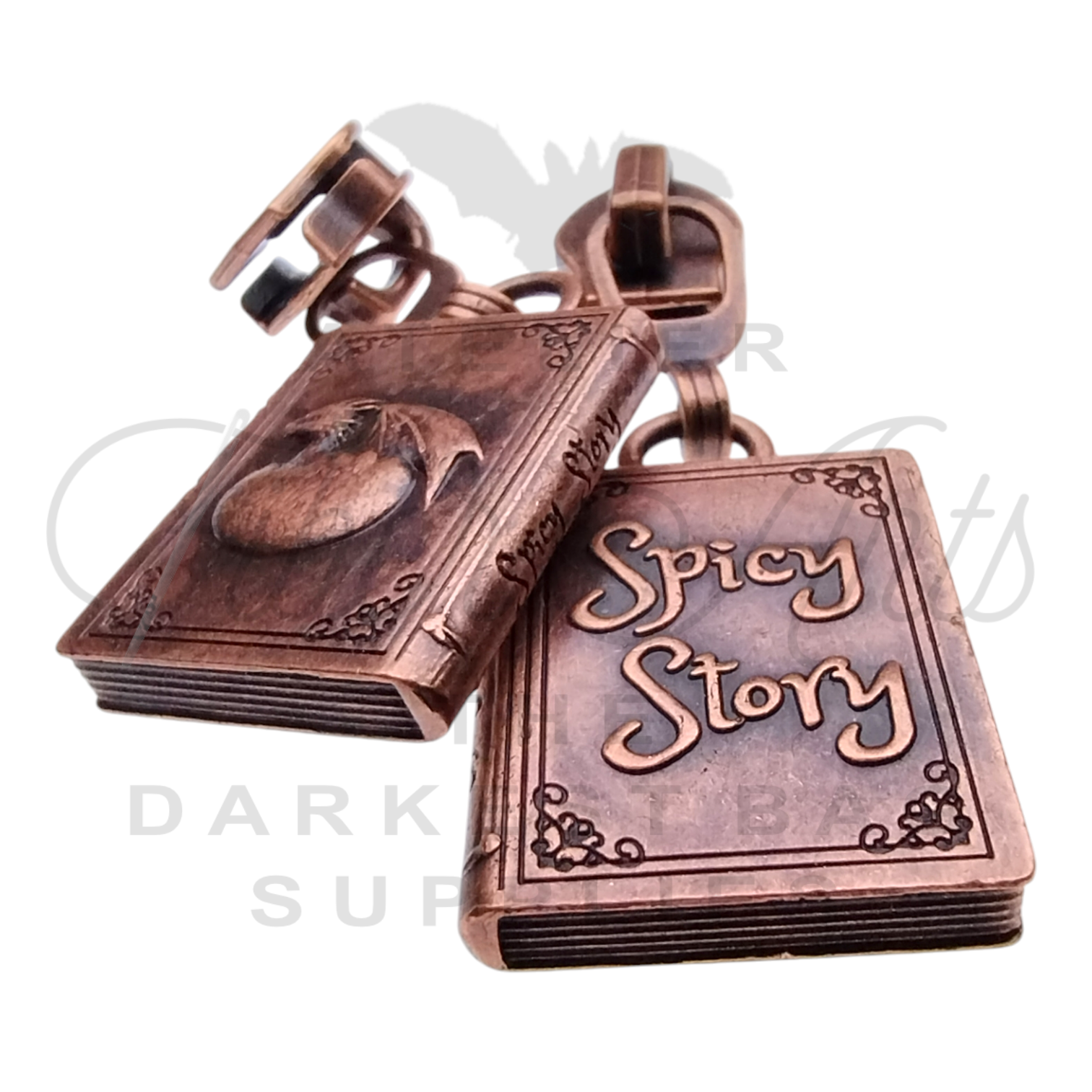 #5 Spicy Story Zipper Pulls in Antique Copper at Atelier Fiber Arts