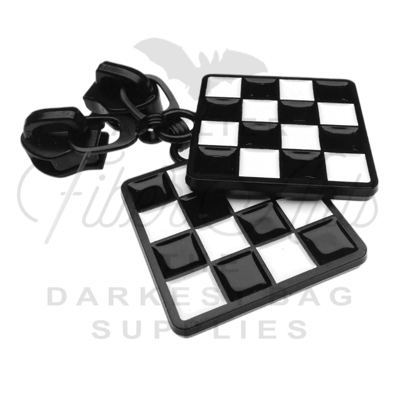 #5 Checkerboard Zipper Pulls in Matte Black and Enamel at Atelier Fiber Arts