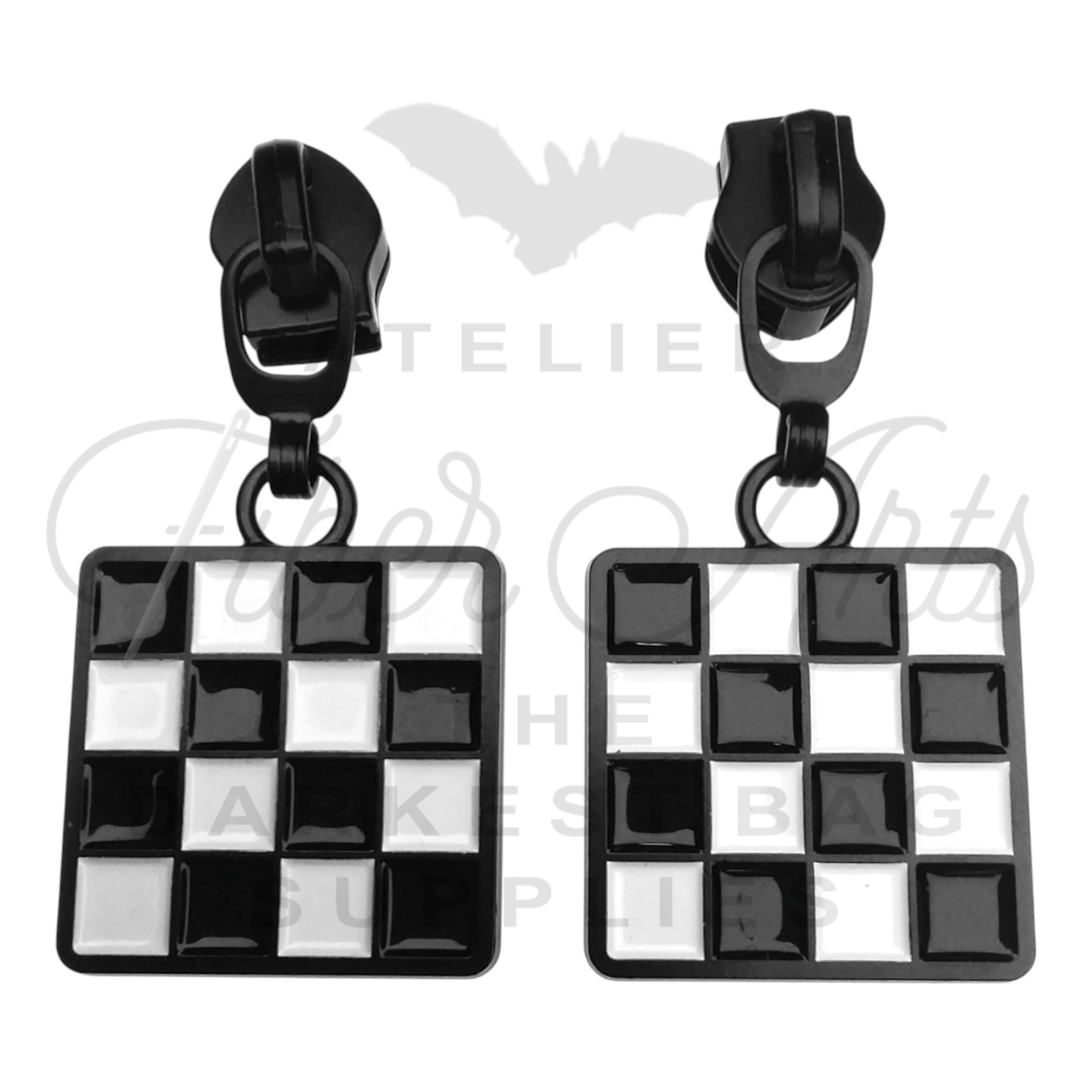 #5 Checkerboard Zipper Pulls in Matte Black and Enamel at Atelier Fiber Arts