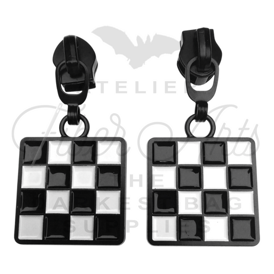 #5 Checkerboard Zipper Pulls in Matte Black and Enamel at Atelier Fiber Arts