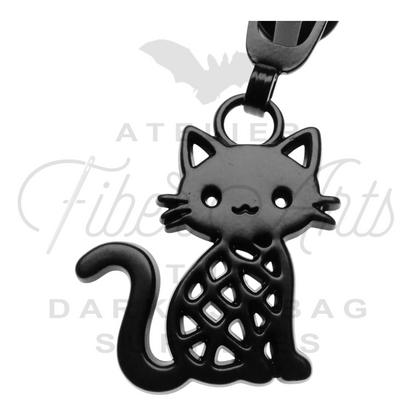 #5 Holey Cats Zipper Pulls in Matte Black at Atelier Fiber Arts
