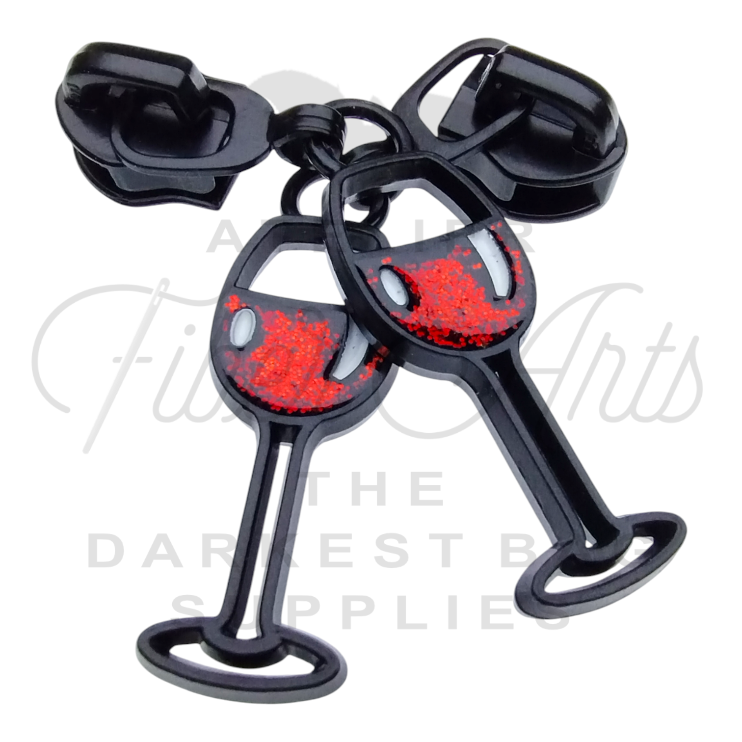 #5 Red Wine Zipper Pulls in Matte Black and Enamel at Atelier Fiber Arts