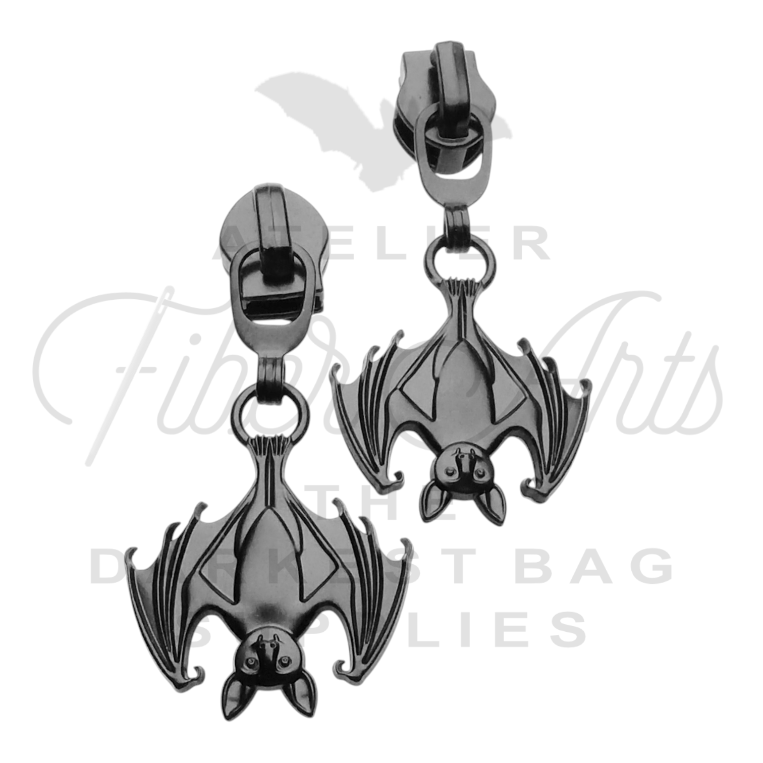 #5 Hanging Bat Zipper Pulls in Matte Black at Atelier Fiber Arts