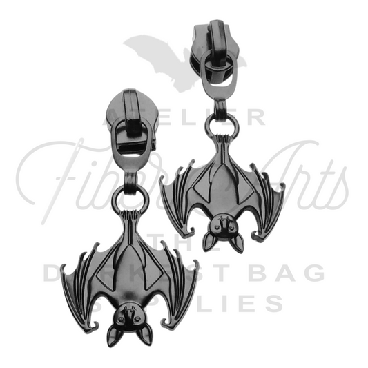 #5 Hanging Bat Zipper Pulls in Matte Black at Atelier Fiber Arts