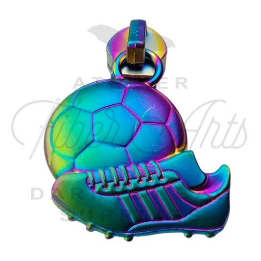 #5 Soccer Zipper Pulls in Matte Rainbow at Atelier Fiber Arts