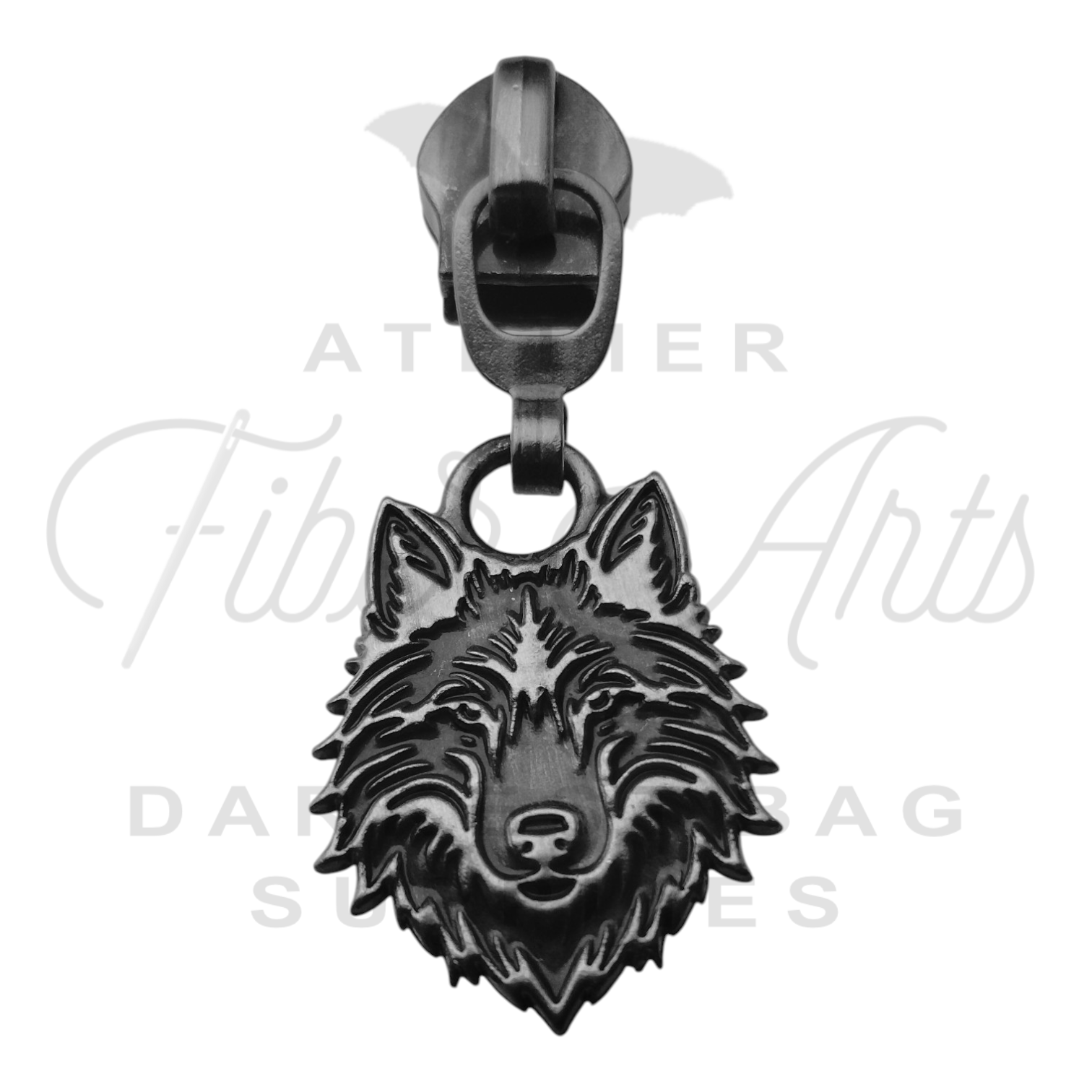 #5 Wolf Zipper Pulls in Antique Steel at Atelier Fiber Arts