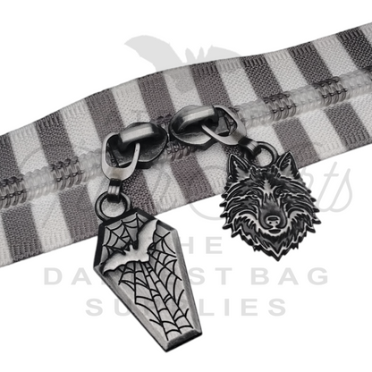 #5 Wolf Zipper Pulls in Antique Steel at Atelier Fiber Arts