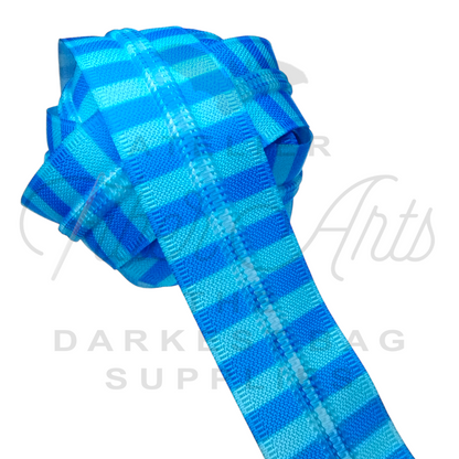 #5 Zipper - Lt Blue Dk Blue Stripes - DTM Teeth at Atelier Fiber Arts