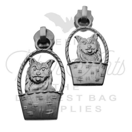 #5 And Your Little Dog Too Zipper Pulls in Antique Steel at Atelier Fiber Arts