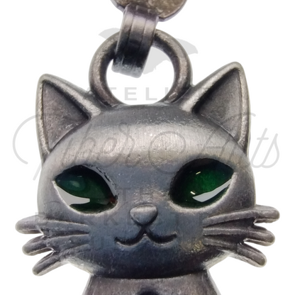 #5 Mercat with Green Eyes Zipper Pulls in Antique Steel at Atelier Fiber Arts