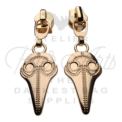 #5 Plague Doc Zipper Pulls in Brushed Gold at Atelier Fiber Arts