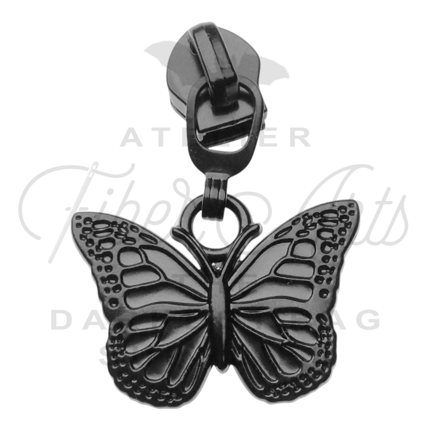 #5 Butterfly Zipper Pulls in Matte Black at Atelier Fiber Arts