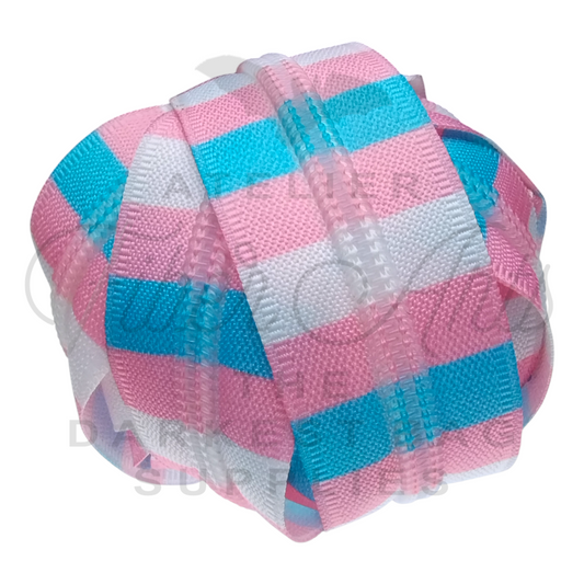 #5 Zipper - Trans Pride Stripes - DTM Teeth at Atelier Fiber Arts