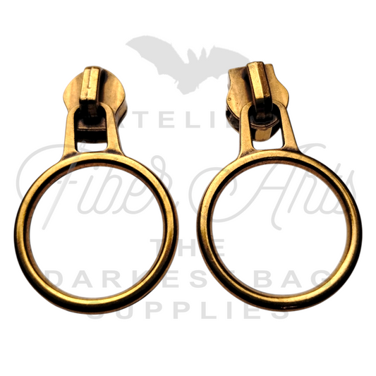 #5 Large Ring Zipper Pulls in Antique Gold at Atelier Fiber Arts