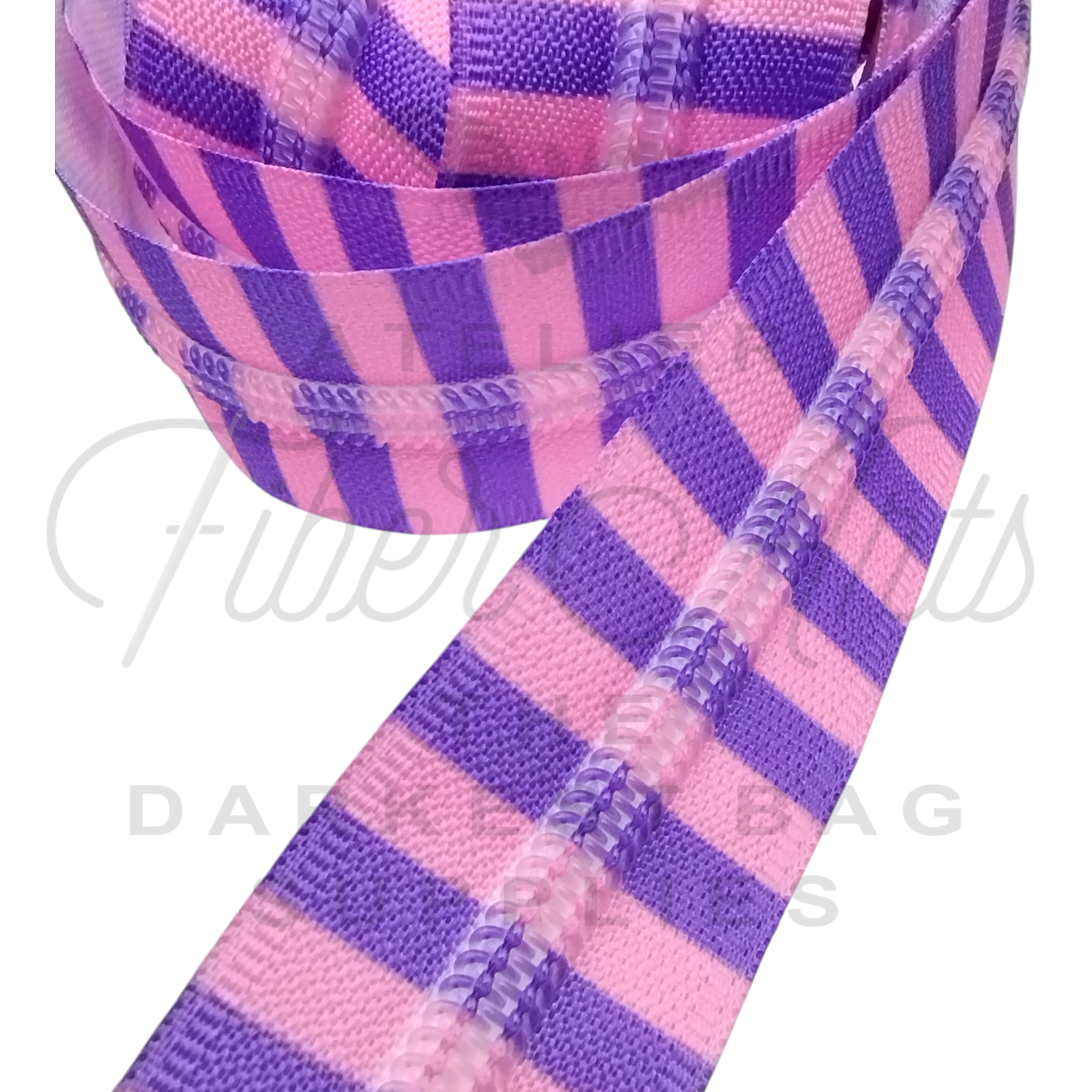 #5 Zipper - Pink Purple Stripes - DTM Teeth at Atelier Fiber Arts
