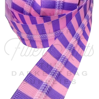 #5 Zipper - Pink Purple Stripes - DTM Teeth at Atelier Fiber Arts