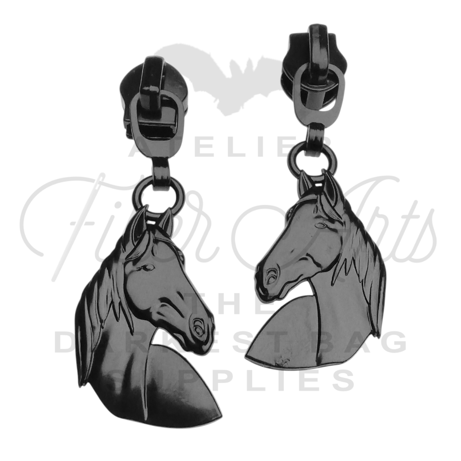 #5 Horse Head Zipper Pulls in Matte Black at Atelier Fiber Arts