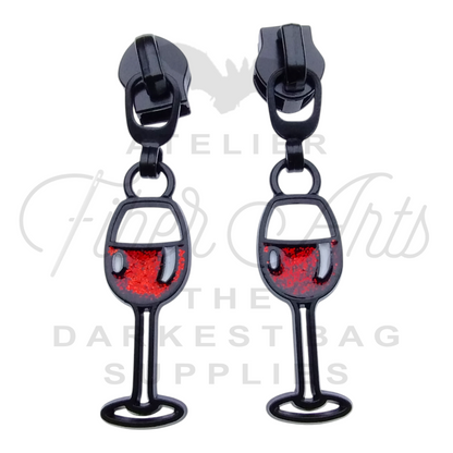 #5 Red Wine Zipper Pulls in Matte Black and Enamel at Atelier Fiber Arts