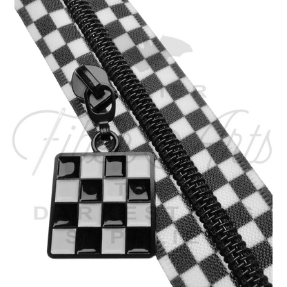 #5 Checkerboard Zipper Pulls in Matte Black and Enamel at Atelier Fiber Arts