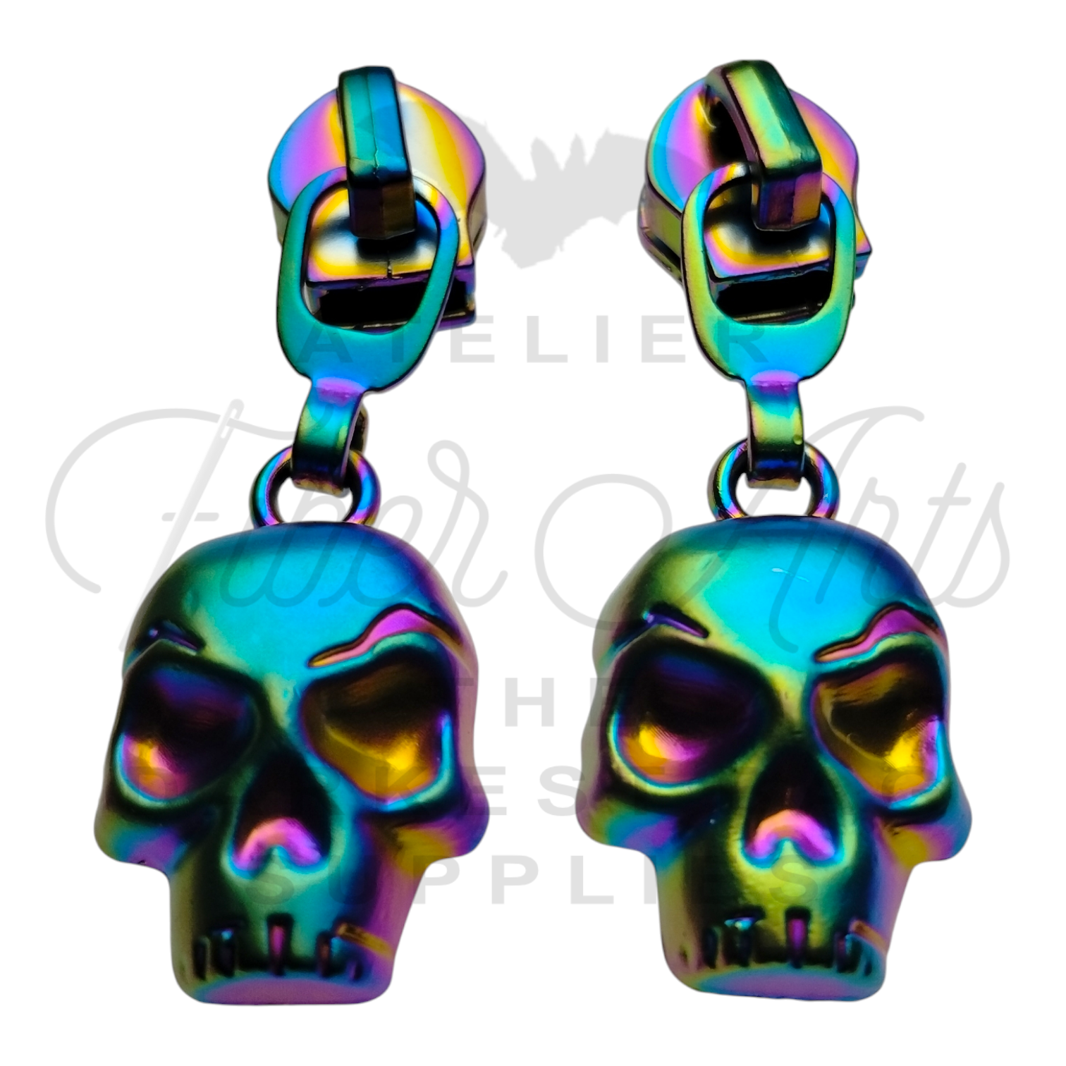 #5 Coy Skull Zipper Pulls in Matte Rainbow at Atelier Fiber Arts