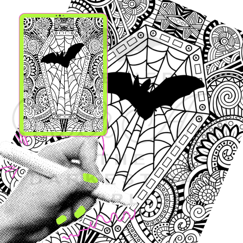 Colouring Page - Bat Coffin at Atelier Fiber Arts