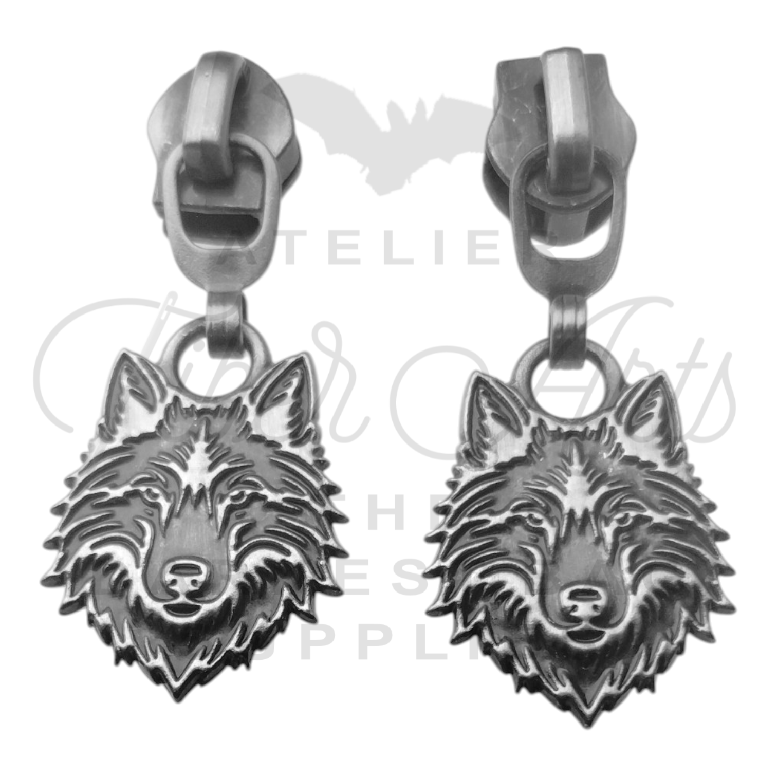 #5 Wolf Zipper Pulls in Antique Steel at Atelier Fiber Arts