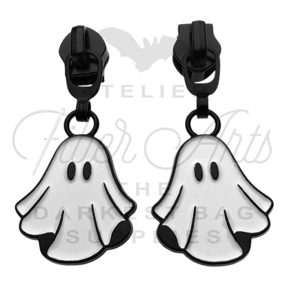 #5 Floating Ghost Zipper Pulls in Matte Black and Enamel at Atelier Fiber Arts