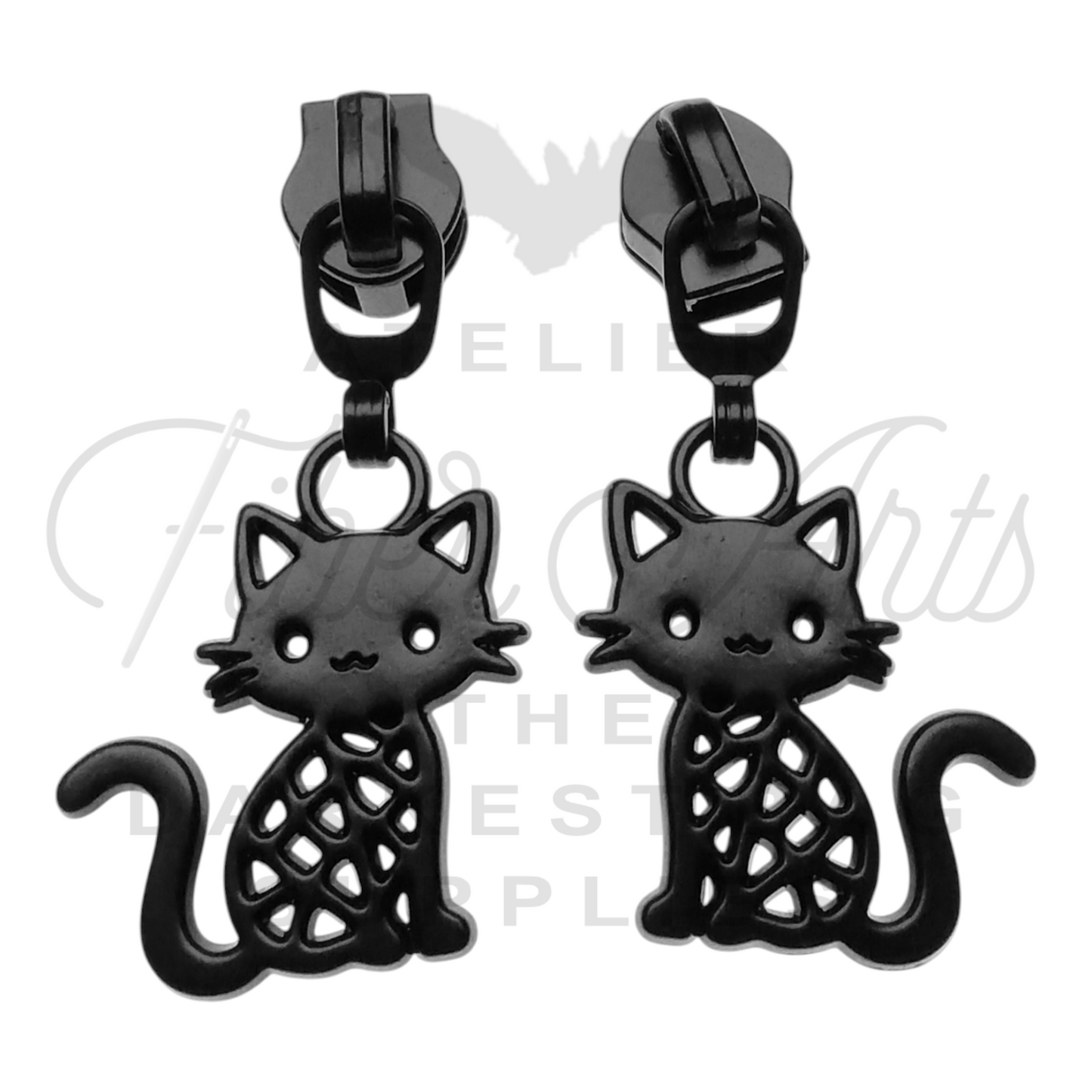 #5 Holey Cats Zipper Pulls in Matte Black at Atelier Fiber Arts