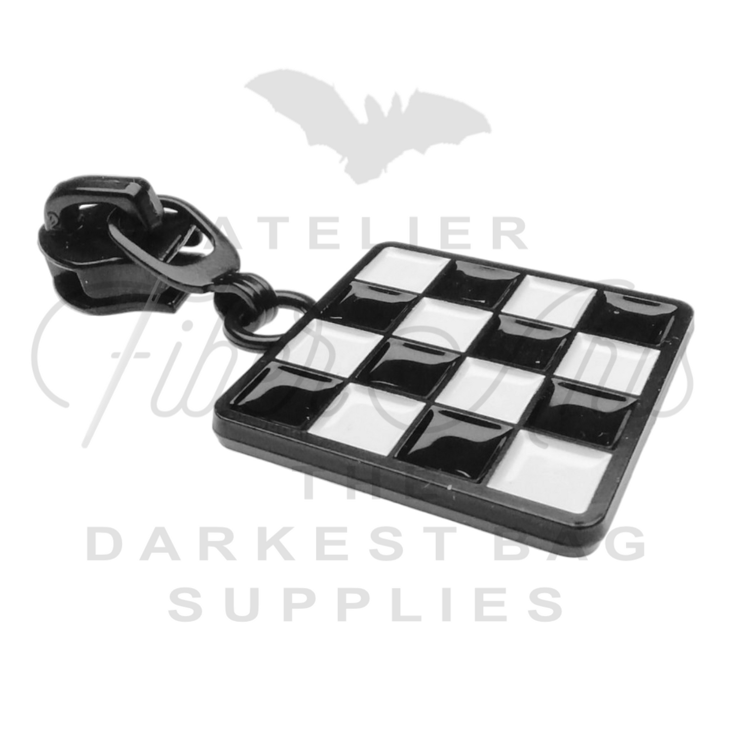 #5 Checkerboard Zipper Pulls in Matte Black and Enamel at Atelier Fiber Arts