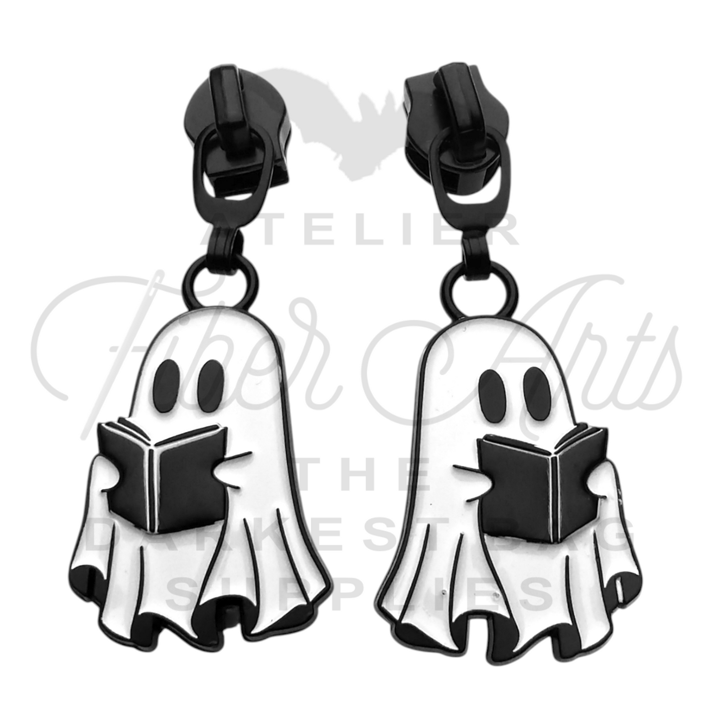 #5 Reading Ghost Zipper Pulls in Matte Black and Enamel at Atelier Fiber Arts