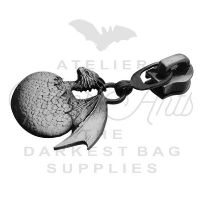 #5 Baby Dragon Zipper Pulls in Antique Steel at Atelier Fiber Arts