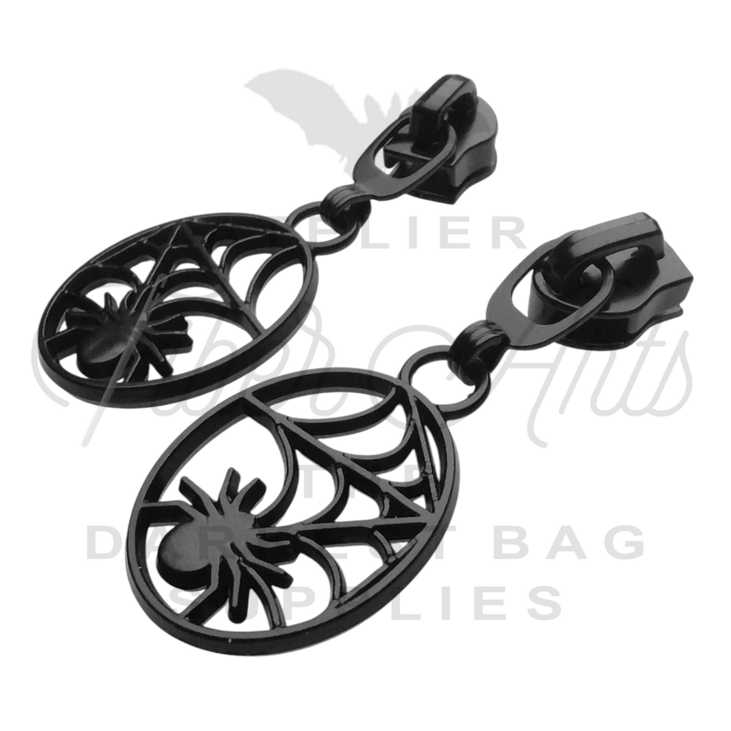 #5 Spider Web Zipper Pulls in Matte Black at Atelier Fiber Arts