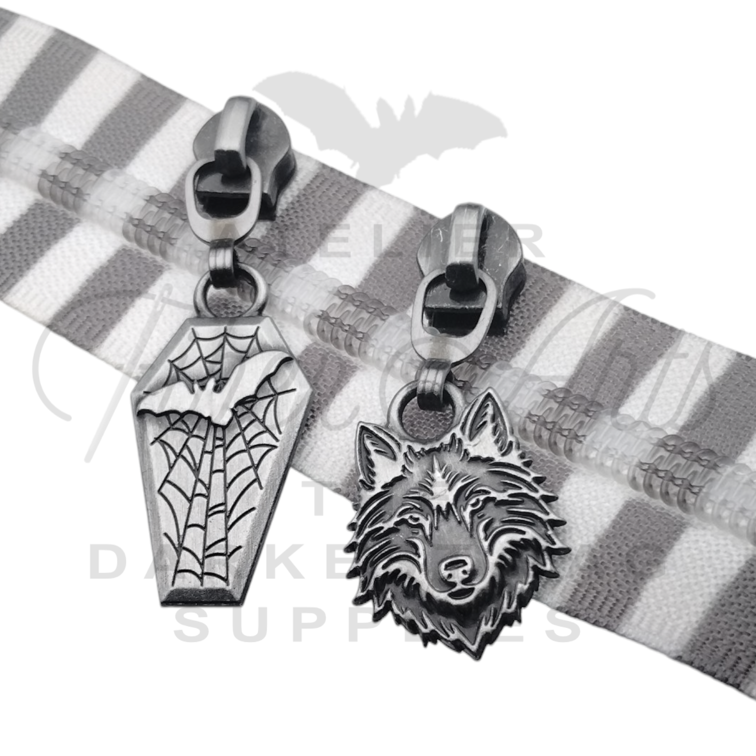 #5 Wolf Zipper Pulls in Antique Steel at Atelier Fiber Arts