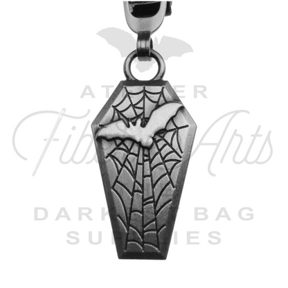 #5 Bat Coffin Zipper Pulls in Antique Steel at Atelier Fiber Arts