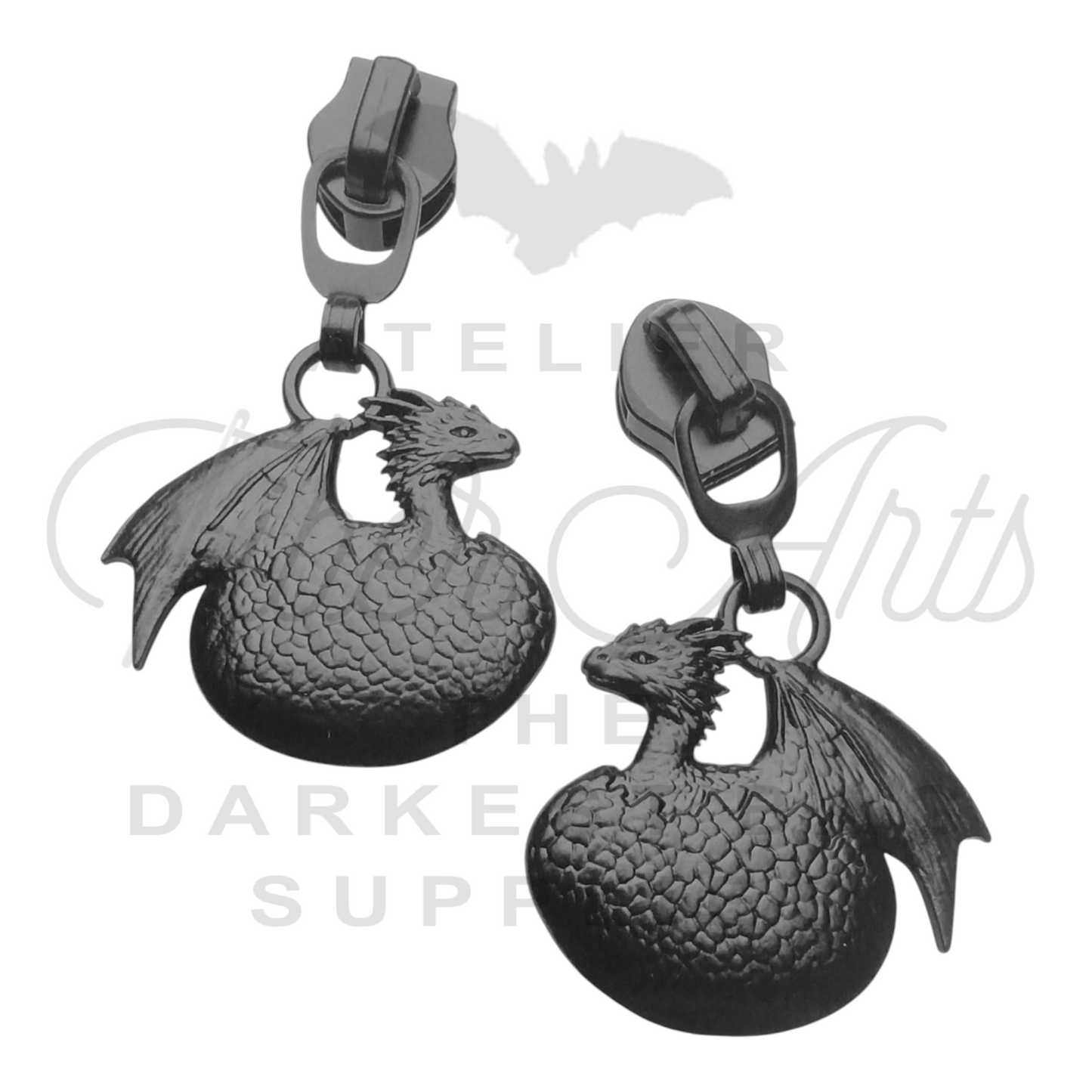 #5 Baby Dragon Zipper Pulls in Matte Black at Atelier Fiber Arts