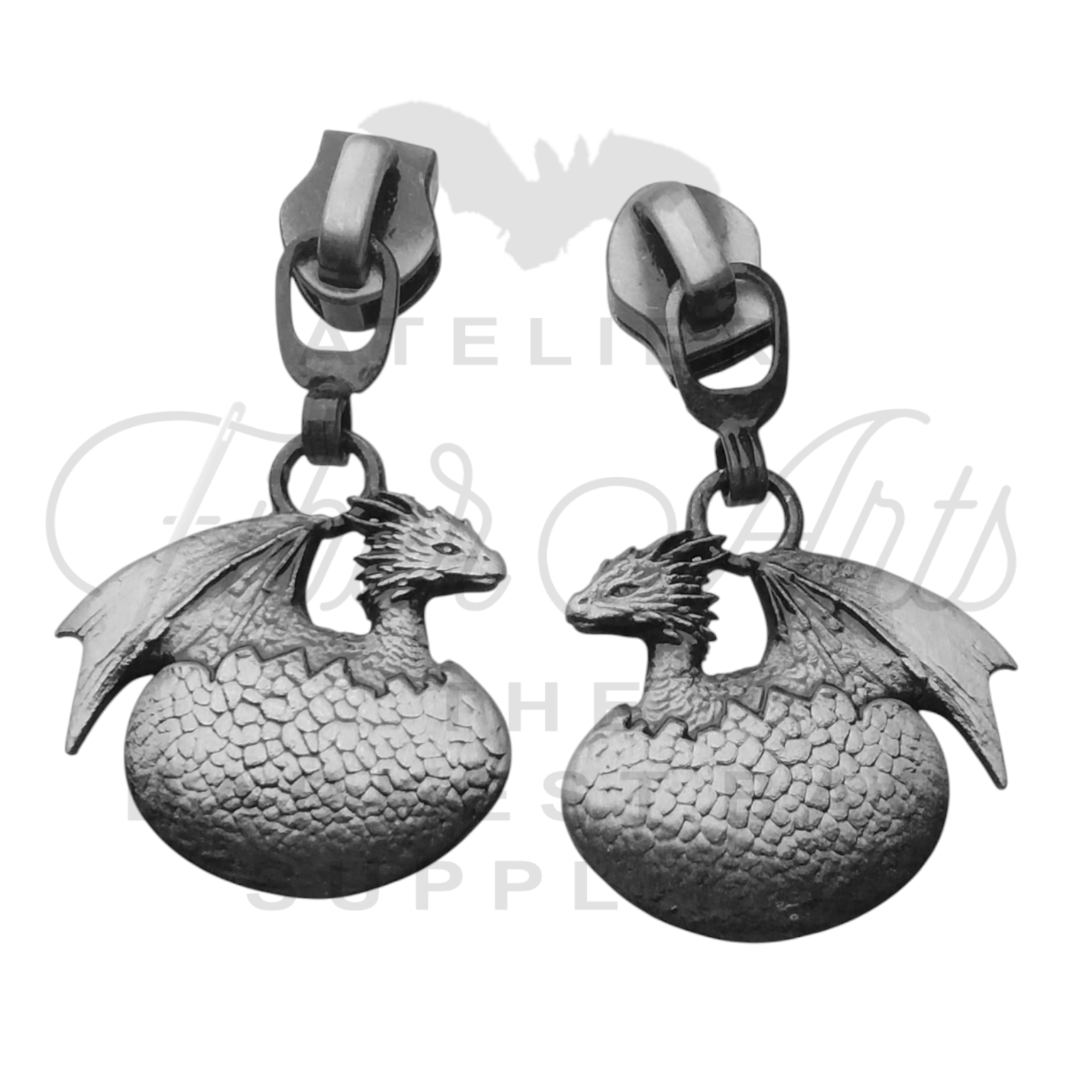 #5 Baby Dragon Zipper Pulls in Antique Steel at Atelier Fiber Arts