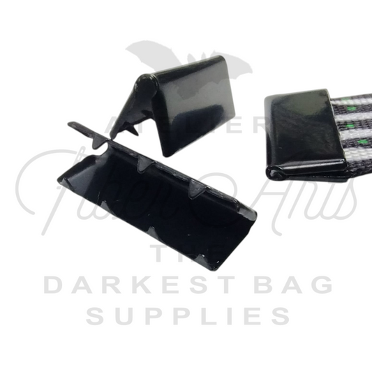 Clamped-On Strap Ends - 25mm (1in) - MATTE BLACK - 2 per pack at Atelier Fiber Arts
