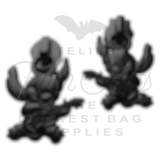 #5 Cute Blue Alien Zipper Pulls in Matte Black at Atelier Fiber Arts