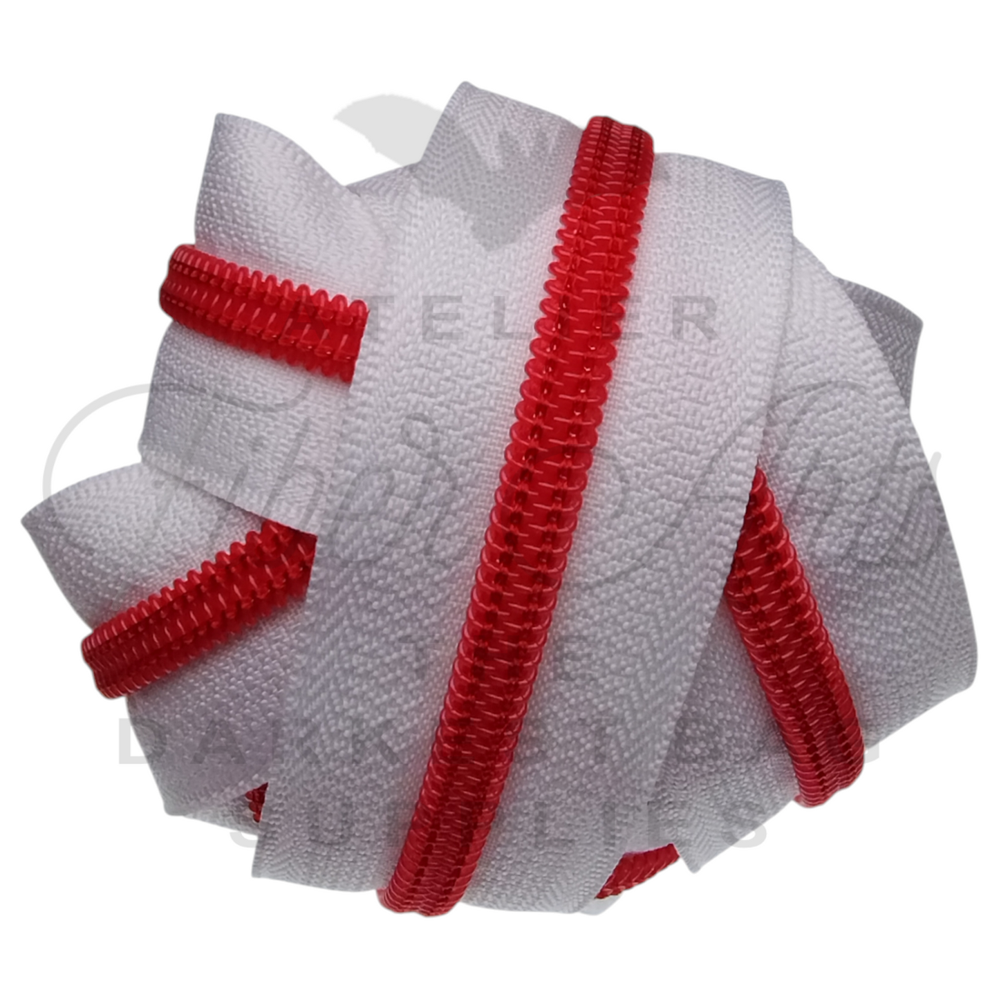#5 Zipper - White - Red Teeth at Atelier Fiber Arts
