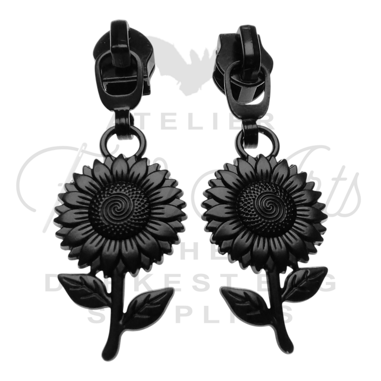 #5 Sunflower Zipper Pulls in Matte Black at Atelier Fiber Arts
