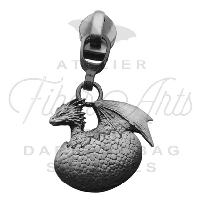 #5 Baby Dragon Zipper Pulls in Antique Steel at Atelier Fiber Arts