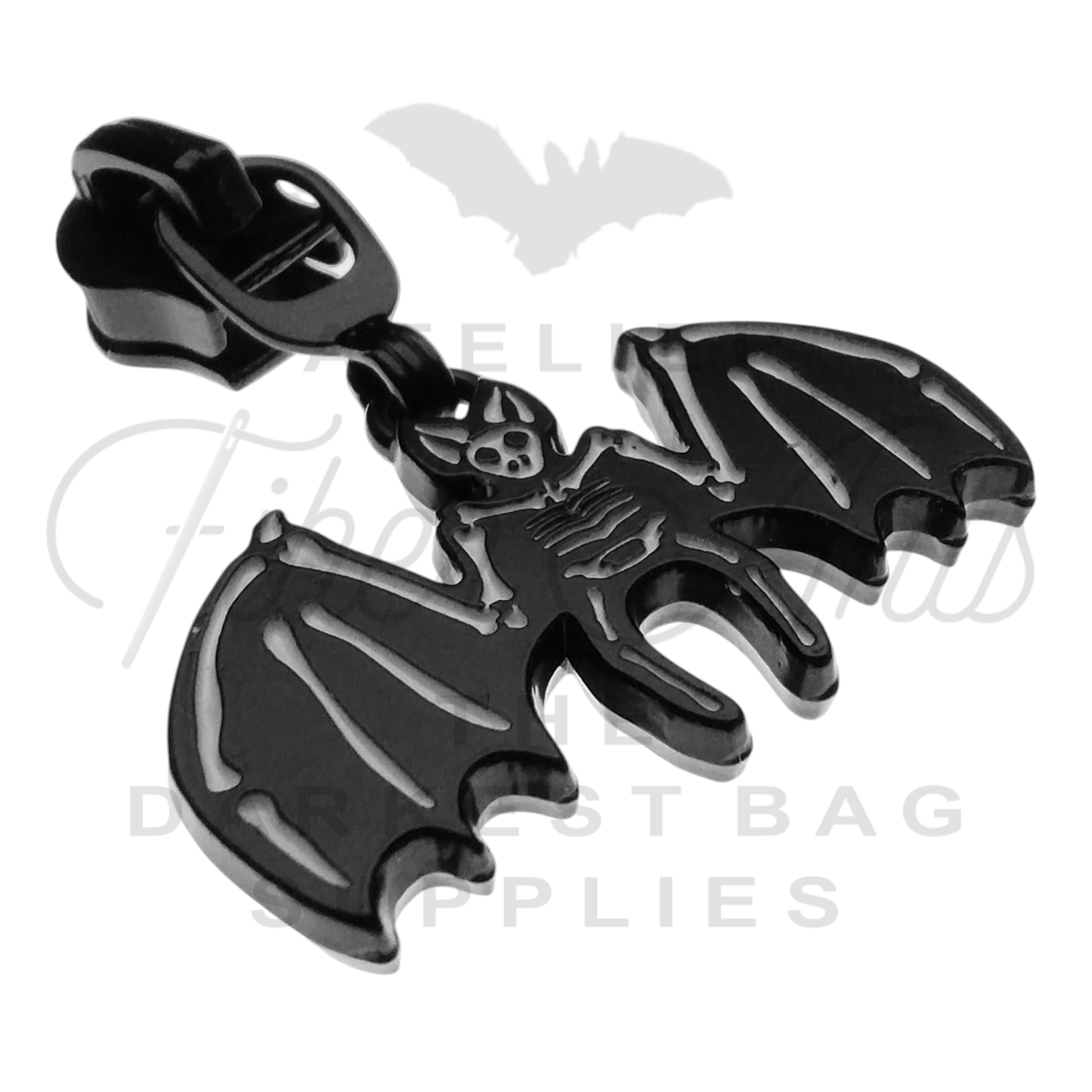 #5 Skelebat Zipper Pulls in Matte Black and Enamel at Atelier Fiber Arts