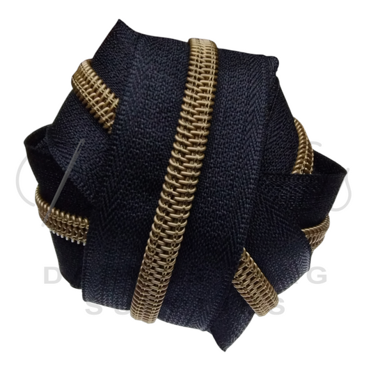#5 Zipper - Black - Brass Teeth (to match with the Antique Gold pulls) at Atelier Fiber Arts