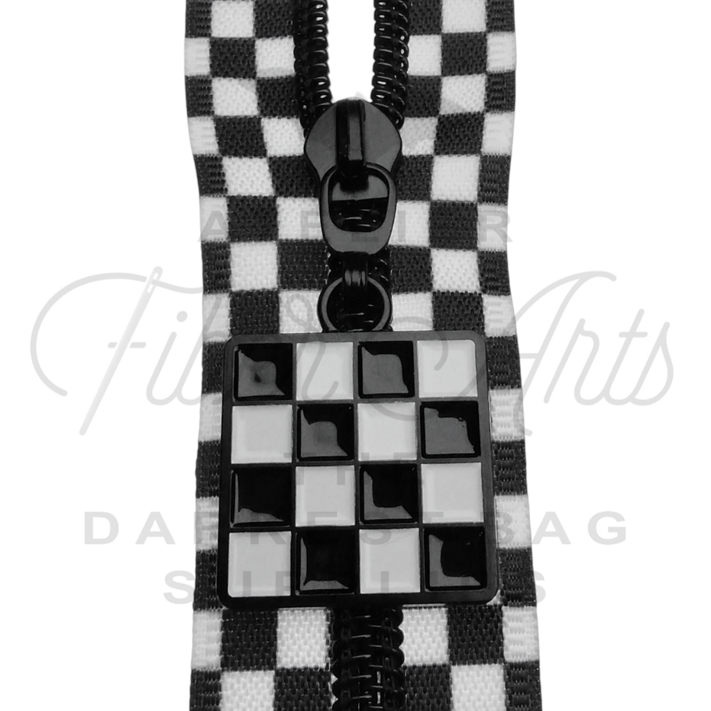 #5 Checkerboard Zipper Pulls in Matte Black and Enamel at Atelier Fiber Arts