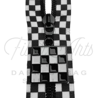 #5 Checkerboard Zipper Pulls in Matte Black and Enamel at Atelier Fiber Arts