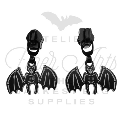 #5 Skelebat Zipper Pulls in Matte Black and Enamel at Atelier Fiber Arts
