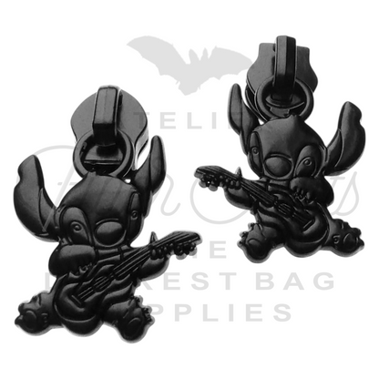 #5 Cute Blue Alien Zipper Pulls in Matte Black at Atelier Fiber Arts
