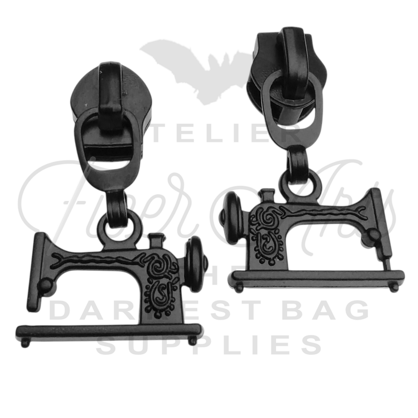 #5 Vintage Sewing Machine Zipper Pulls in Matte Black at Atelier Fiber Arts