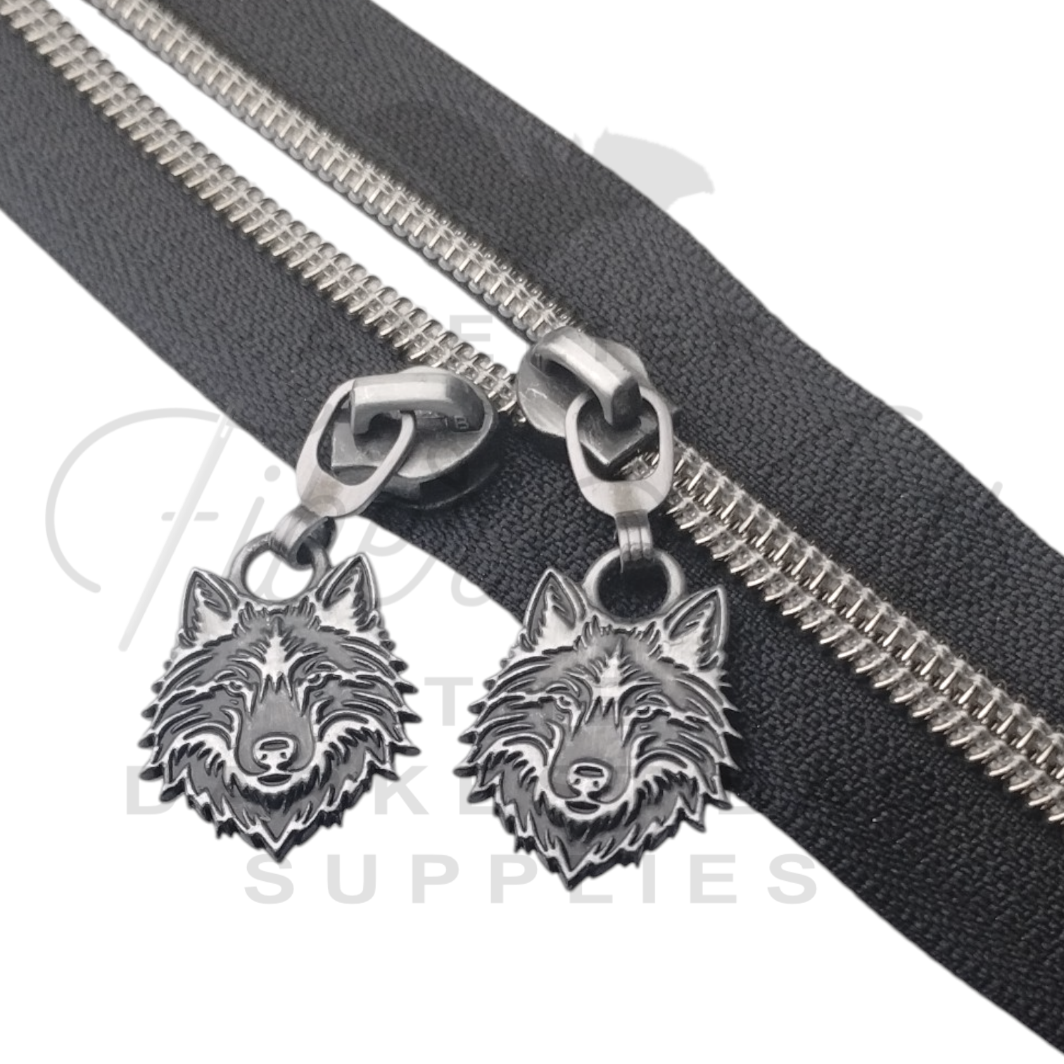 #5 Wolf Zipper Pulls in Antique Steel at Atelier Fiber Arts